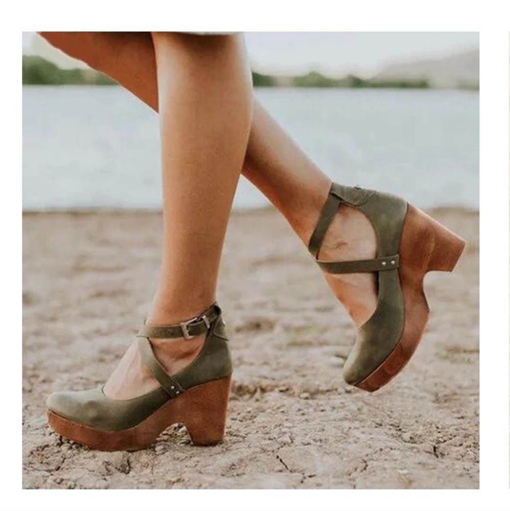 Green Dakota Criss Cross Platform Shoes - Picture 8 of 10